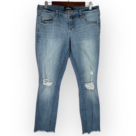 Torrid Boyfriend Jeans Women's 10 Blue Medium Wash Distressed Raw Hem - Picture 1 of 10